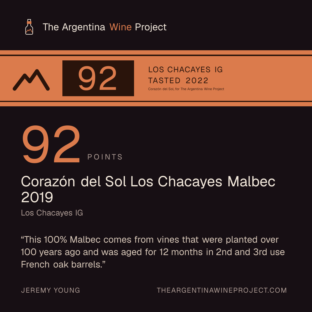 Square card for Corazón del Sol Los Chacayes Malbec 2019