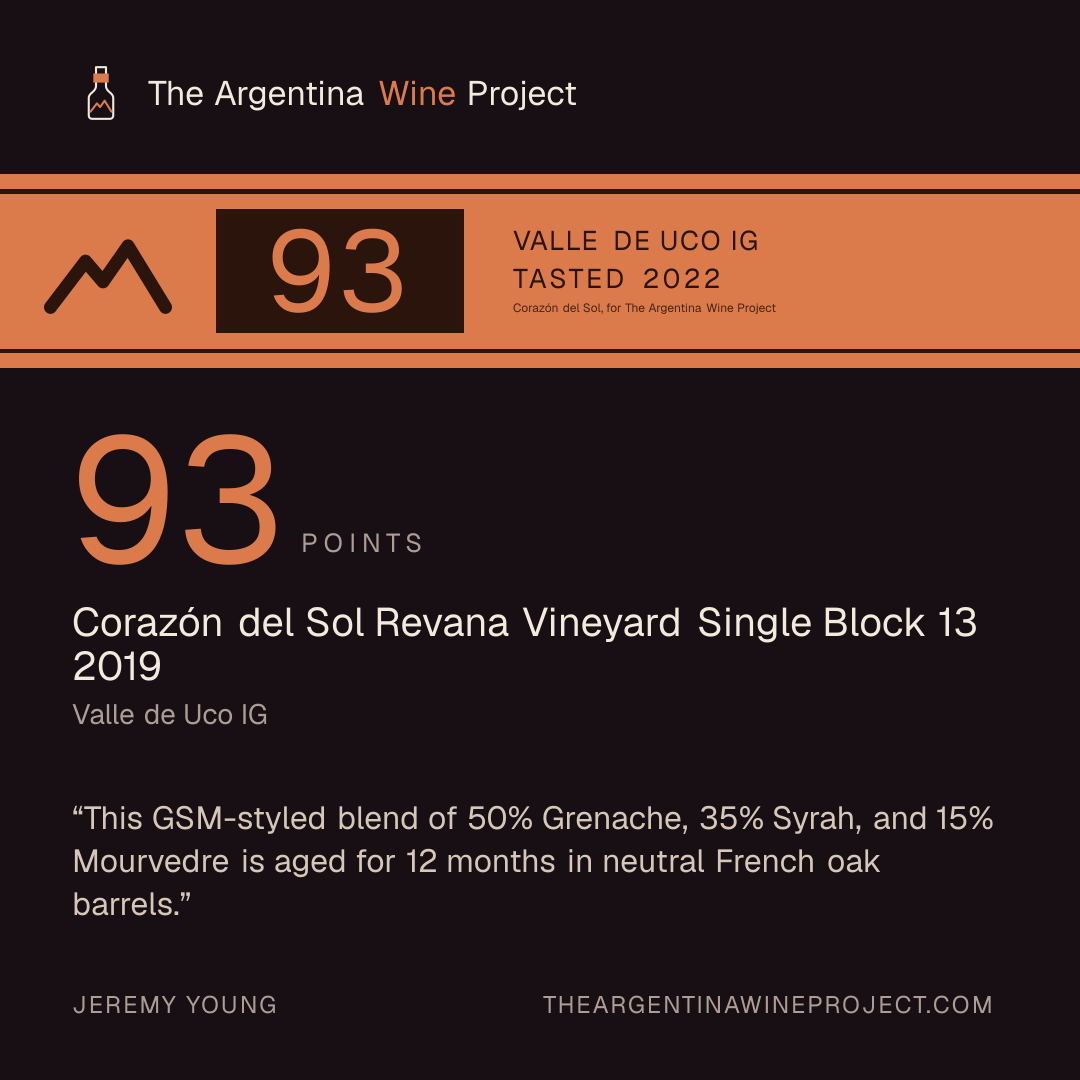 Square card for Corazón del Sol Revana Vineyard Single Block 13 2019
